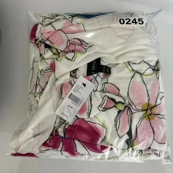 Lane Bryant Womens Plus 26/28 White Floral Midi Dress Smocked Waist Tie Neck NEW - Picture 14 of 14